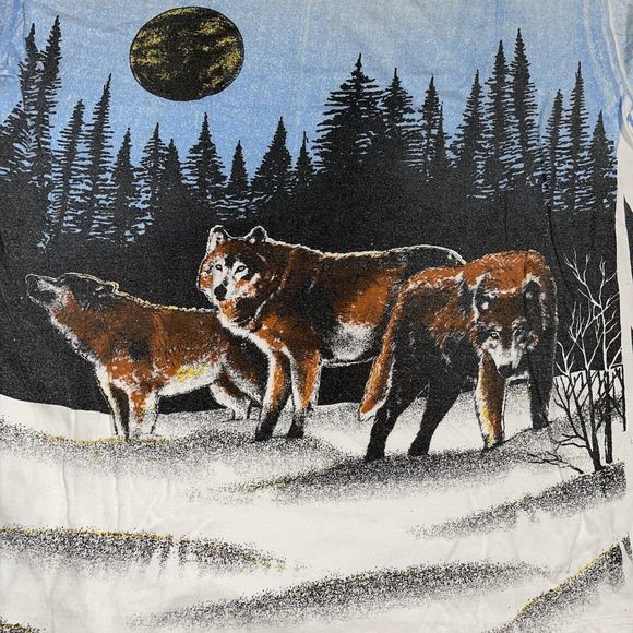 Vintage 90s Wolf All Over Print T-Shirt Animal Nature Size Large Made in USA - Picture 2 of 7